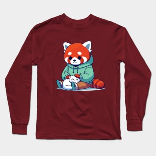 red panda petting cat Long Sleeve T-Shirt